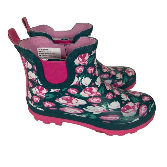 Gardenline Shoes Gardenline Womens Rain Boots Size 7 Pink Green Floral Waterproof Rubber